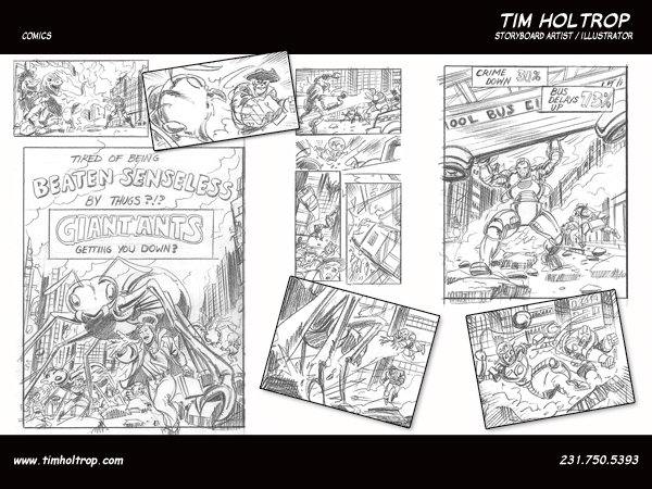Art samples by storyboard artist, Tim Holtrop -- comic book