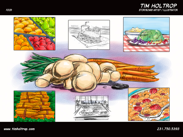 Art samples by storyboard artist, Tim Holtrop -- food