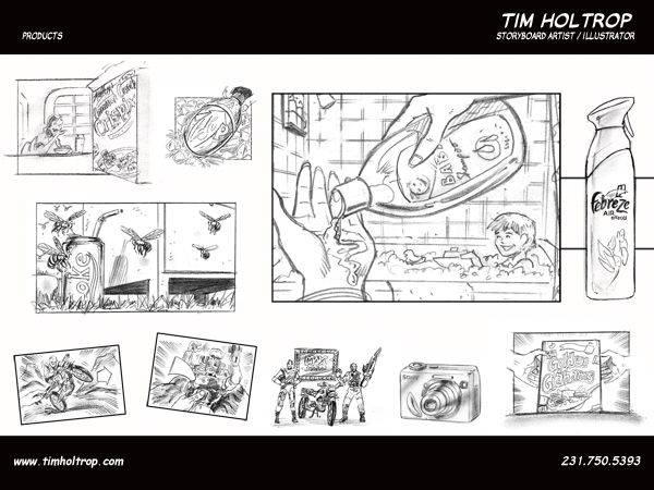 Art samples by storyboard artist, Tim Holtrop -- products